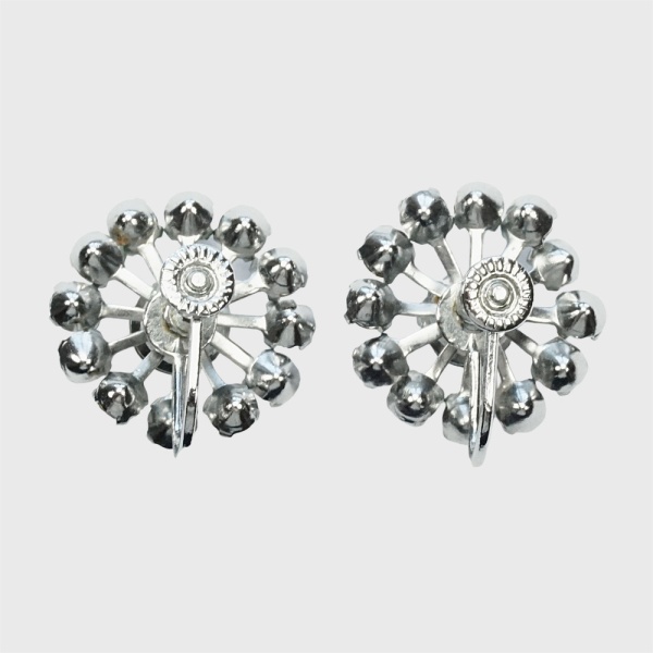 Silver Tone and Rhinestone Screw Back Earrings